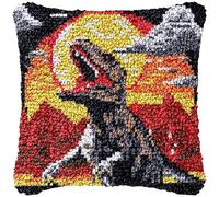 Square Latch Hook Kits Rug Dinosaur T-Rex DIY Cushion Tapestry Making Crochet Hook Rug Making Kits Color Preprinted Pattern Canvas Cushion DIY Arylic Yarn Hooking Kits Rug Hooking 40x40CM