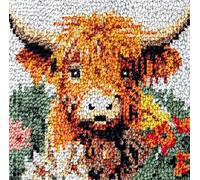 Square Latch Hook Kits Rug DIY Flower Little Highland Cow Cushion Tapestry Making Crochet Hook Rug Making Kits Color Preprinted Pattern Canvas Cushion DIY Arylic Yarn Hooking Kits Rug Hooking 40x40CM