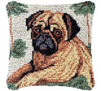 Square Latch Hook Kits Rug DIY Pug Dog Cushion Tapestry Making Crochet Hook Rug Making Kits Color Preprinted Pattern Canvas Cushion DIY Arylic Yarn Hooking Kits Rug Hooking 40x40CM