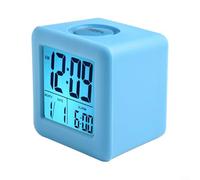 Square LCD Alarm Clock with Silicone Protective Sleeve, Battery Operated, Smart Light Activation, Snooze Function, and Date Display for Bedroom Use (Blue)