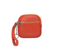 Square Leather Mini Card Wallet Coin Purse Zipper Small Credit Card Holder Compact Key Pouch for Women Men (Orange)