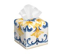 Square Leather Tissue Box Cover, Abstract Geometric Bohemian Style Floral Print Tissue Holder Square Tissue Cube Box Organizer for Home Office Car Hotel Restaurant 5.2"x5.2"x5.2"