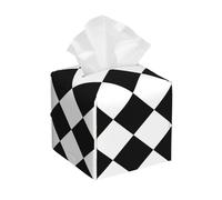 Square Leather Tissue Box Cover, Black And White Abstract Checkered Diamond Tissue Holder Square Tissue Cube Box Organizer for Home Office Car Hotel Restaurant 5.2"x5.2"x5.2"