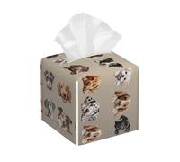 Square Leather Tissue Box Cover Holder Waterproof Animal Cute Dogs Facial Paper Organizer with Bottom Belt Cube Tissue Case for Tabletop Bathroom Office Desk Car Decorative