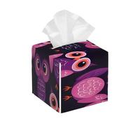 Square Leather Tissue Box Cover Holder Waterproof Animal Owl Eyes Cute Facial Paper Organizer with Bottom Belt Cube Tissue Case for Tabletop Bathroom Office Desk Car Decorative