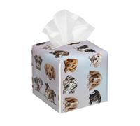 Square Leather Tissue Box Cover Holder Waterproof Dogs Animal Cute Facial Paper Organizer with Bottom Belt Cube Tissue Case for Tabletop Bathroom Office Desk Car Decorative