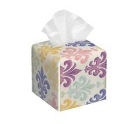 Square Leather Tissue Box Cover Holder Waterproof Ethnic Colorful Paisley Facial Paper Organizer with Bottom Belt Cube Tissue Case for Tabletop Bathroom Office Desk Car Decorative