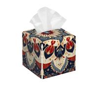 Square Leather Tissue Box Cover Holder Waterproof Flower Mandala Bohemian Facial Paper Organizer with Bottom Belt Cube Tissue Case for Tabletop Bathroom Office Desk Car Decorative