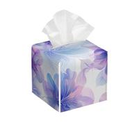 Square Leather Tissue Box Cover Holder Waterproof Flower Mandala Purple Facial Paper Organizer with Bottom Belt Cube Tissue Case for Tabletop Bathroom Office Desk Car Decorative