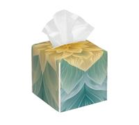 Square Leather Tissue Box Cover Holder Waterproof Flower Yellow Blue Mandala Facial Paper Organizer with Bottom Belt Cube Tissue Case for Tabletop Bathroom Office Desk Car Decorative
