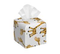 Square Leather Tissue Box Cover Holder Waterproof Giraffe Animal Print Cute Facial Paper Organizer with Bottom Belt Cube Tissue Case for Tabletop Bathroom Office Desk Car Decorative