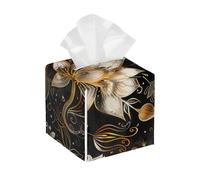 Square Leather Tissue Box Cover Holder Waterproof Mandala Ethnic Flower Facial Paper Organizer with Bottom Belt Cube Tissue Case for Tabletop Bathroom Office Desk Car Decorative