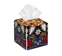 Square Leather Tissue Box Cover Holder Waterproof Mandala Flower Abstract Colorful Facial Paper Organizer with Bottom Belt Cube Tissue Case for Tabletop Bathroom Office Desk Car Decorative
