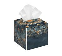 Square Leather Tissue Box Cover Holder Waterproof Mandala Flower Bohemia Facial Paper Organizer with Bottom Belt Cube Tissue Case for Tabletop Bathroom Office Desk Car Decorative