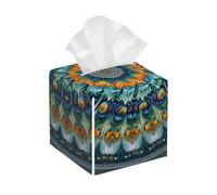 Square Leather Tissue Box Cover Holder Waterproof Mandala Flower Colorful Ethnic Facial Paper Organizer with Bottom Belt Cube Tissue Case for Tabletop Bathroom Office Desk Car Decorative