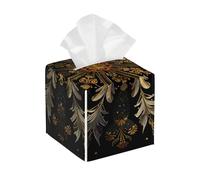 Square Leather Tissue Box Cover Holder Waterproof Mandala Flower Ethnic Facial Paper Organizer with Bottom Belt Cube Tissue Case for Tabletop Bathroom Office Desk Car Decorative