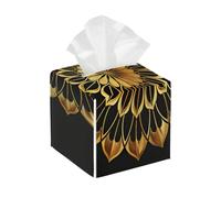Square Leather Tissue Box Cover Holder Waterproof Mandala Flower Vintage Facial Paper Organizer with Bottom Belt Cube Tissue Case for Tabletop Bathroom Office Desk Car Decorative