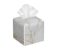 Square Leather Tissue Box Cover Holder Waterproof Marble Stripe Print Facial Paper Organizer with Bottom Belt Cube Tissue Case for Tabletop Bathroom Office Desk Car Decorative