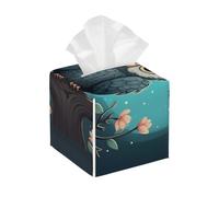 Square Leather Tissue Box Cover Holder Waterproof Owl Animal Flower Cute Facial Paper Organizer with Bottom Belt Cube Tissue Case for Tabletop Bathroom Office Desk Car Decorative