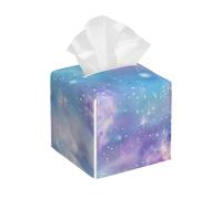 Square Leather Tissue Box Cover Holder Waterproof Starry Sky Colorful Galaxy Facial Paper Organizer with Bottom Belt Cube Tissue Case for Tabletop Bathroom Office Desk Car Decorative