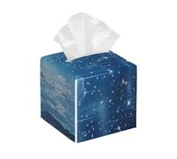 Square Leather Tissue Box Cover Holder Waterproof Starry Sky Galaxy Moon Facial Paper Organizer with Bottom Belt Cube Tissue Case for Tabletop Bathroom Office Desk Car Decorative