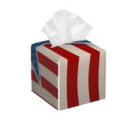 Square Leather Tissue Box Cover Holder Waterproof Stars Stripe Flag Facial Paper Organizer with Bottom Belt Cube Tissue Case for Tabletop Bathroom Office Desk Car Decorative