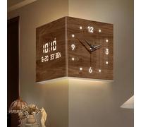 Square LED Double-Sided Corner Wall Clock with Sensor Luminous Lamp, Acrylic Modern Decorative Wall Art, Plug-in Power Supply
