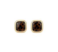 Square Leopard Print Stud Earrings with Gold Tone Frame for Women Fashion Statement Jewelry