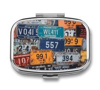 Square License Plate Pill Organizer Pill Box 3 Compartment Portable Travel Medicine Case Daily Mini Compact Medicine Container Storage Vitamin Supplement Dispenser