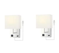 Square Linen Lampshade Wall Lanterns Shiny Chrome E26 Wall Light with Socket Opaque Ivory Wall Sconce Modern Minimalist Living Room Bedroom Corridor Aisle Decorative Wall Lighting Fixtures Made in
