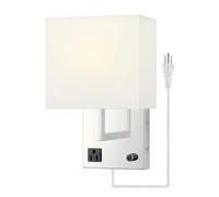 Square Linen Lampshade Wall Lanterns Shiny Chrome E26 Wall Light with Socket Opaque Ivory Wall Sconce Modern Minimalist Living Room Bedroom Corridor Aisle Decorative Wall Lighting Fixtures Made in