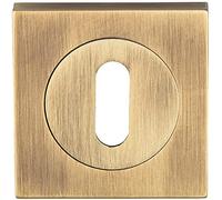 Square Lock Profile Escutcheon - 51 x 51mm - Concealed Fix - Antique Brass | Door Keyhole Cylinder Plate Cover - for Use with Lever on Rose Door Handles - Door Fixing Hardware