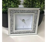 SQUARE LOOSE DIAMANTE MANTLE CLOCK CRUSHED JEWEL GLASS MIRRORED TABLE CLOCK 14X4.5X14CM