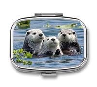 Square Lovely Sea Otter Pill Organizer Pill Box 3 Compartment Portable Travel Medicine Case Daily Mini Compact Medicine Container Storage Vitamin Supplement Dispenser