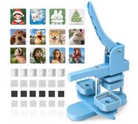 Square Magnet Button Maker Kit Badge Maker Machine 50mm*50mm with 100 Set Square Magnet Button Making Supplies DIY Square Photo Badge Button Press Machine Pin Badge Maker (Blue, Fridge Magnet)
