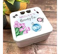 Square Make Up Perfume Pretty Blue Wash Pink Flowers Personalised Beauty Tin Personalised Gift | Custom Gift | Personalized Tin | Personalised Tins | Gift For Her | Gift For Him