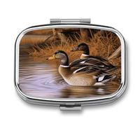 Square Mallard Ducks Pill Box Small Pill Case with 2 Compartment Portable Metal Medicine Organizer Mini Travel Medicine Vitamin Supplement Container for Pocket Purse