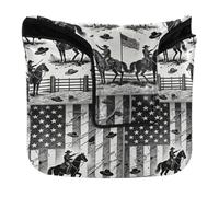 Square Mallet Putter Cover Magnetic Closure Golf Putter Headcover for Mallets and Square Waterproof PU Leather USA Flag Team Roping Design Rodeo Western Horse Country