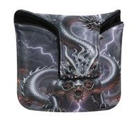 Square Mallet Putter Cover Magnetic Snap Golf Putter Headcover for Most Brand PU Leather Mythical Silver Chinese Dragon Lightning Fantasy Art