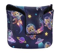 Square Mallet Putter Cover Magnetic Snap Golf Putters Headcovers for Men and Women PU Leather Space Cat Pattern