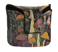Square Mallet Putter Cover with Magnetic Closure Golf Gifts for Mallets and Square PU Leather Waterproof Amanita Caesarea Mushroom Straw Mushroom Black_4