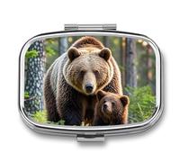 Square Mama Bear Pill Organizer Pill Box 3 Compartment Portable Travel Medicine Case Daily Mini Compact Medicine Container Storage Vitamin Supplement Dispenser