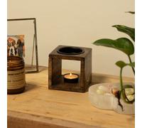 Square Mango Wood Oil Burner With Hamsa Symbol - Spiritual & Home Décor