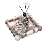 Square Marble Decorative Tray with Scalloped Edge,Luxury Natural Calcutta Stone Bathroom Vanity Tray, Dresser Top Perfume Coffee Home Sink Tray, Key Trinket Ring (Turkey Calacatta Viola, 8 * 8)