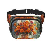 Square Marigold-in-Vase-Painting Double-Layer Sport Fanny Pack Waist Pack Large Crossbody Waist Bag for Running Travel Walking
