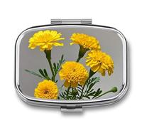 Square Marigold Pill Organizer Pill Box 3 Compartment Portable Travel Medicine Case Daily Mini Compact Medicine Container Storage Vitamin Supplement Dispenser