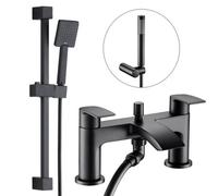 Square Matt Black Bath Mixer Shower Waterfall Tap Deck Mounted + Riser Rail By Buyaparcel