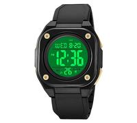 Square Men's Digital Watch Sports Military Watches Big Numbers Dial Large Face Waterproof LED Wrist Watches with Alarm Date Stopwatch (Black/Apricot)