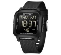 Square Men's Digital Watch Sports Military Watches for Men Multifunction Waterproof Wrist Watch Big Numbers Dial Large Face Outdoor Silicone Watch for Boy Student (All Black)