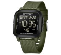Square Men's Digital Watch Sports Military Watches for Men Multifunction Waterproof Wrist Watch Big Numbers Dial Large Face Outdoor Silicone Watch for Boy Student (Black Green)